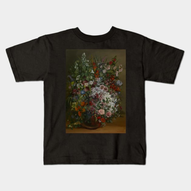 Bouquet of Flowers in a Vase - Gustave Courbet Kids T-Shirt by themasters